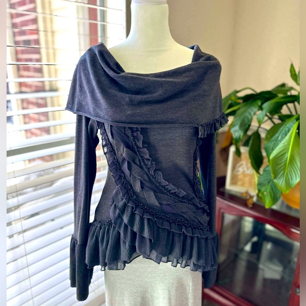 Medium Dark Gray Cowl Neck Sweater for Women